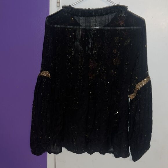 Lovestitch Blouse Embroidered Floral Sequin Velvet Fringe Tassel Size Medium - Picture 5 of 13